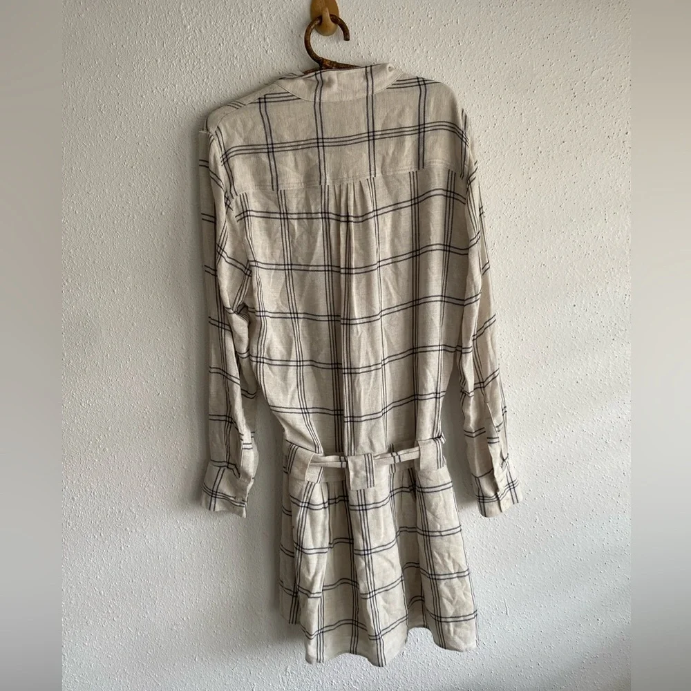 Reiss Checked Shirt Dress Tan and White - Picture 5 of 6